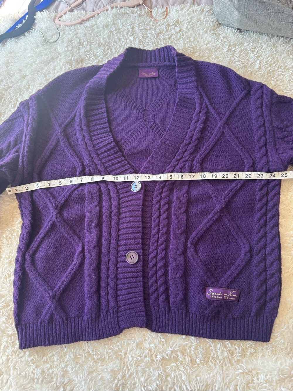 Speak Now Taylor Swift Purple Cable-Knit Star V-Neck Button Cardigan XL/XXL FLAW - Picture 4 of 9